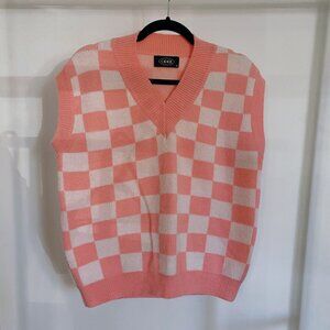 V-neck Pink and White Checkered Vest